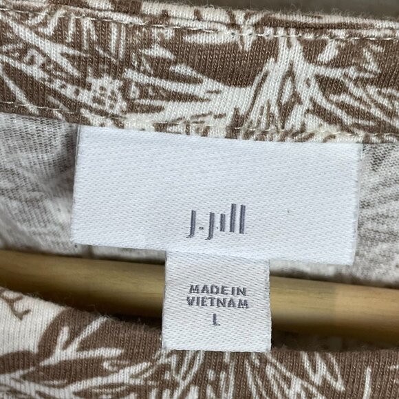J Jill Womens Large Tan Linen Blend Shirt Seashell Print Top 3/4 Sleeve - Picture 3 of 12